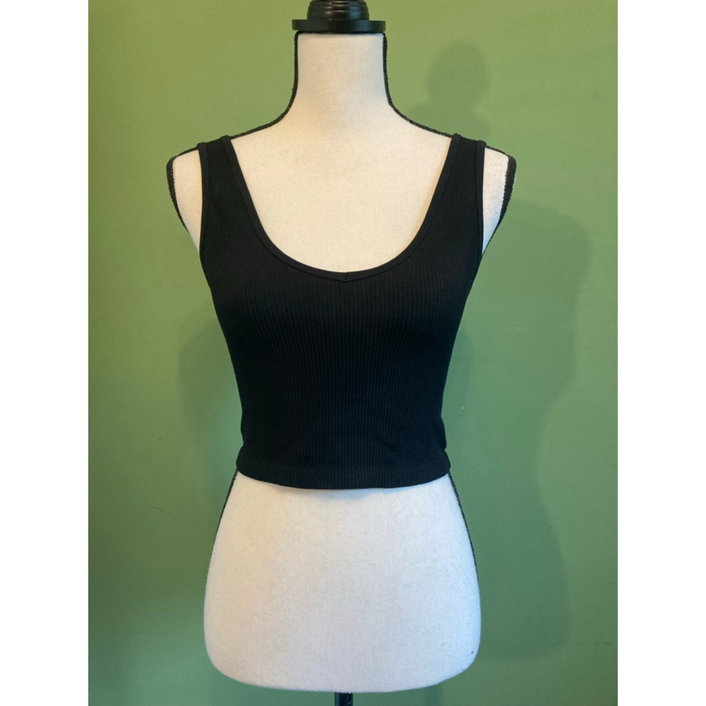 ANWND Black Ribbed Scoop Neck Crop Top Women's M/L